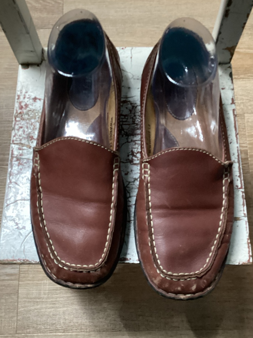 Born Men's Brown Leather Slip-On Loafers with Contrast Stitching